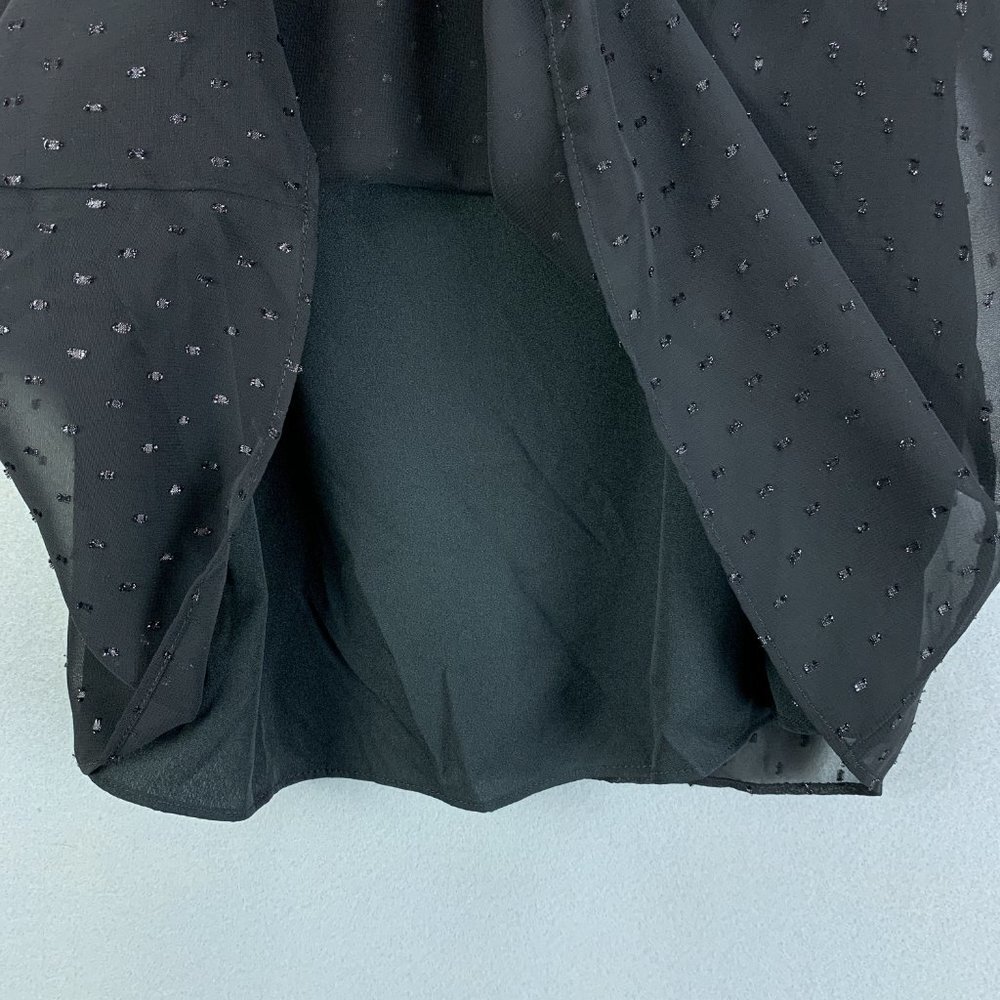 Point Sur J Crew Blouse Top Womens XS‎ Black Popover Chiffon Pin Dot Keyhole - Picture 4 of 14